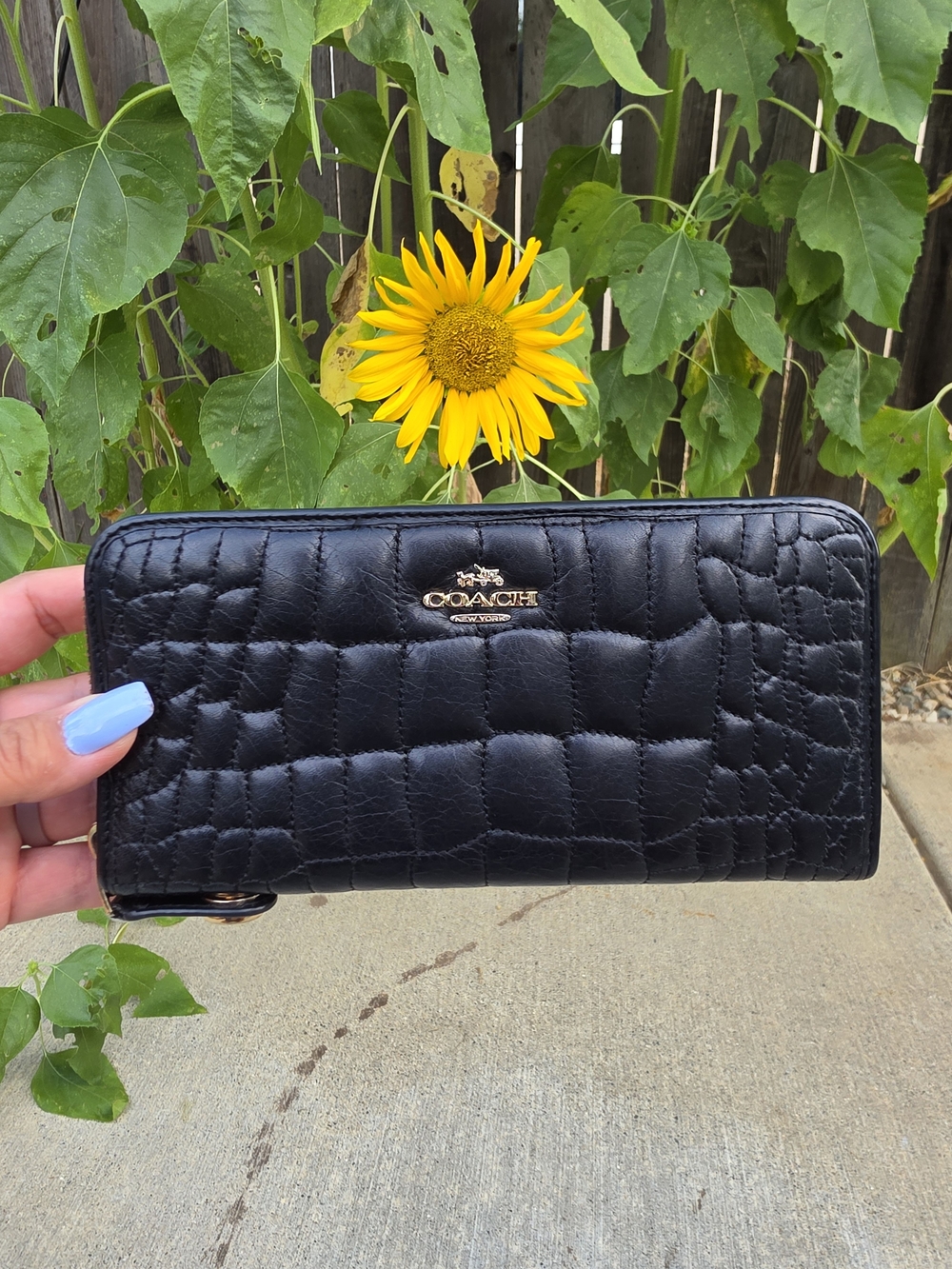 Coach Quilted Black Zip-Around Wallet